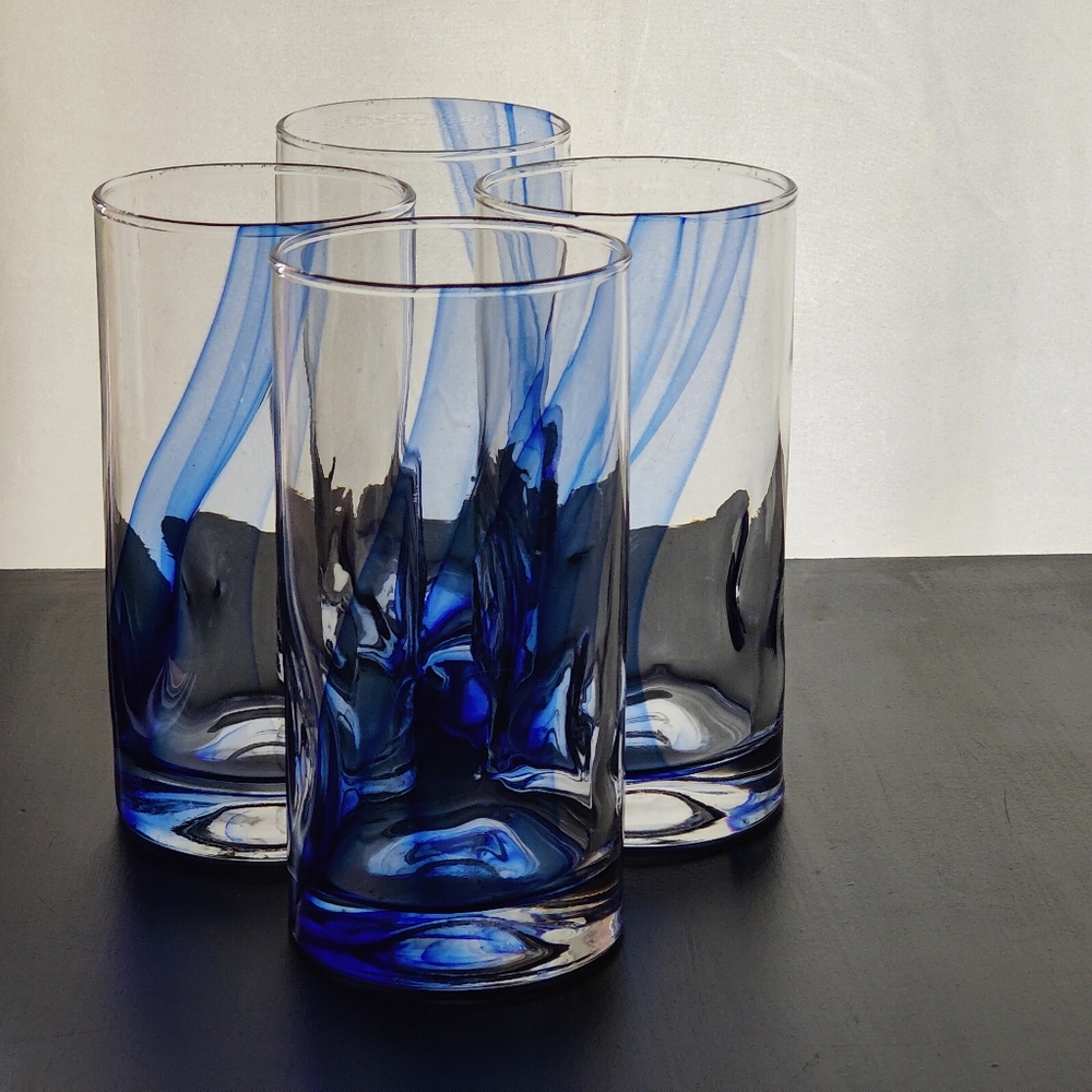 4 Libbey Crisa (thumbprint) | 16 oz Highball blue ๐ swirl glasses - Picture 13 of 13